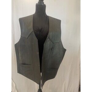 Zony Black Leather Biker Vest Men's Size 58 Motorcycle Harley Davidson style
